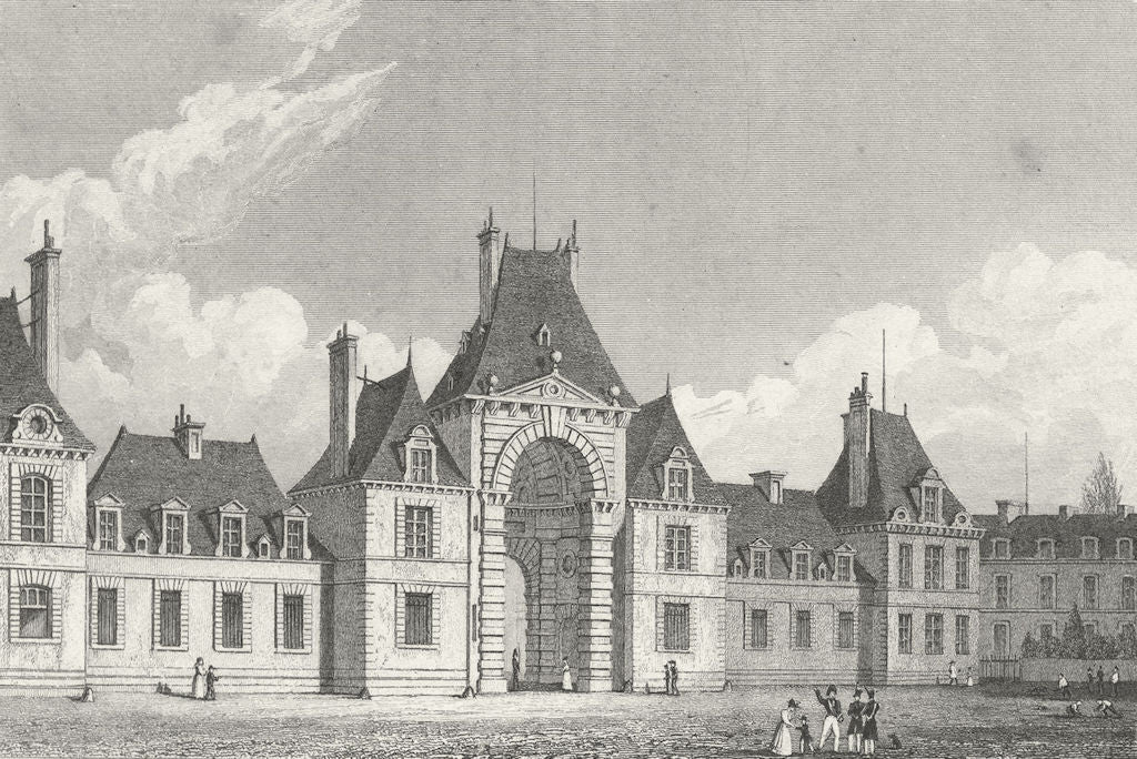 FRANCE. Fontainebleau Place D'armes. Pugin Paris 1828 old antique print